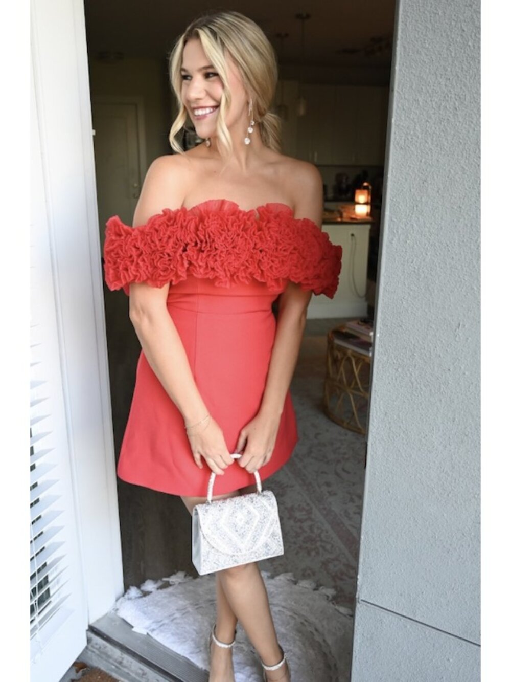 SONYA MODA Nahla Rosette Off the Shoulder Cocktail Minidress Size Medium